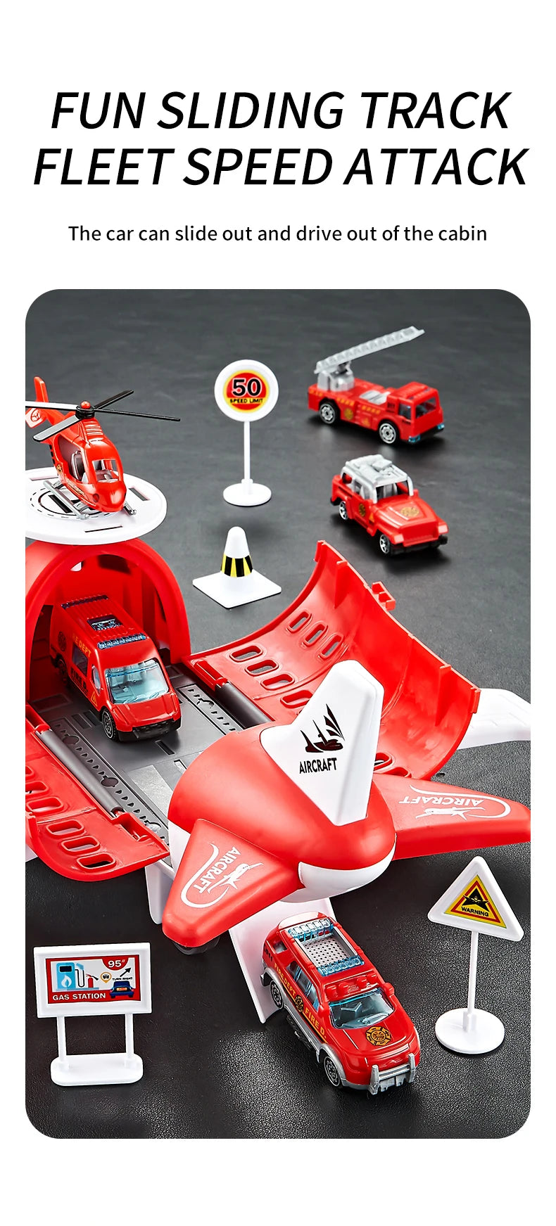 Children's Airplane Car Model Toys Inertial Model Simulation Planes Multifunctional Toys,Random 3 Cars,1 Helicopter,6 Road Signs