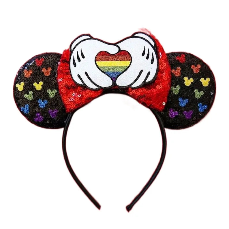 2025 New Style Mickey Minnie Ear Headband Sequin Bows Girl Adult Kids Halloween Party Cosplay Hair Accessories Princess Hairband