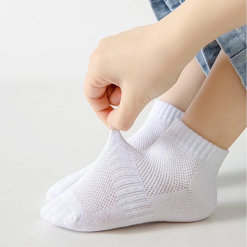 Summer White Mesh Children Cotton Socks Boys Girls Sports socks Spring Baby Skin-friendly Cotton socks  5Pairs