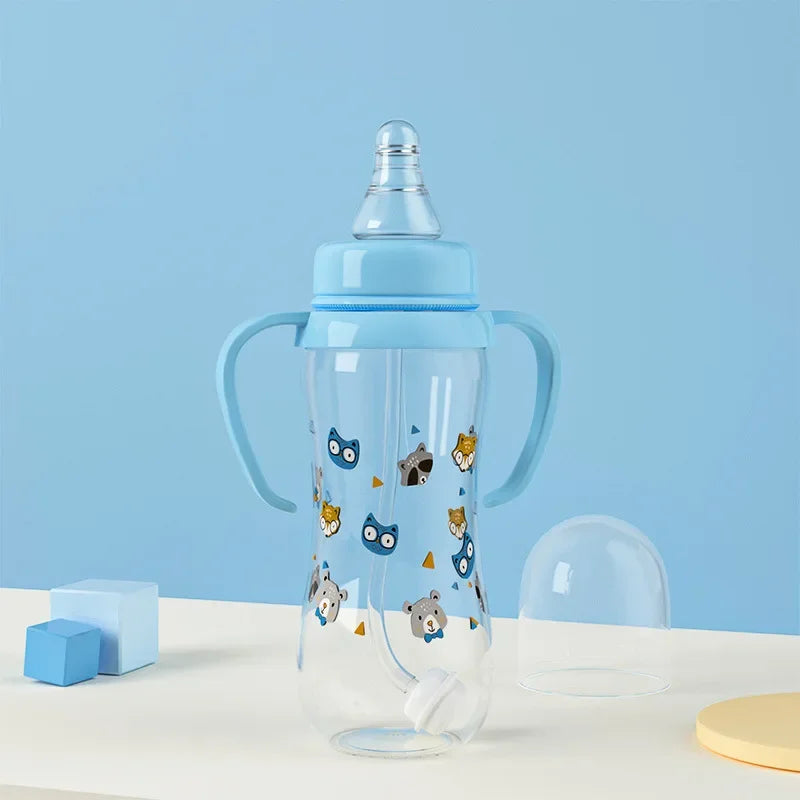 Baby Silicone Feeding Bottles Infant Drop-proof Milk Bottle with Straw Child Anti-hot Handle Drinking Bottle Baby Milk Feeding