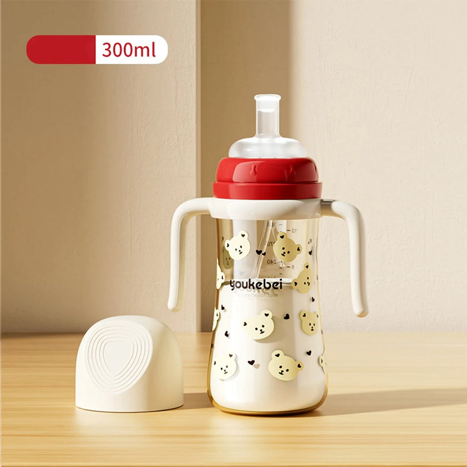 300ml Baby Drinking Cup Feeding Bottle With Straw Gravity Ball Wide Caliber Drinking Milk Water Bottle With Handle