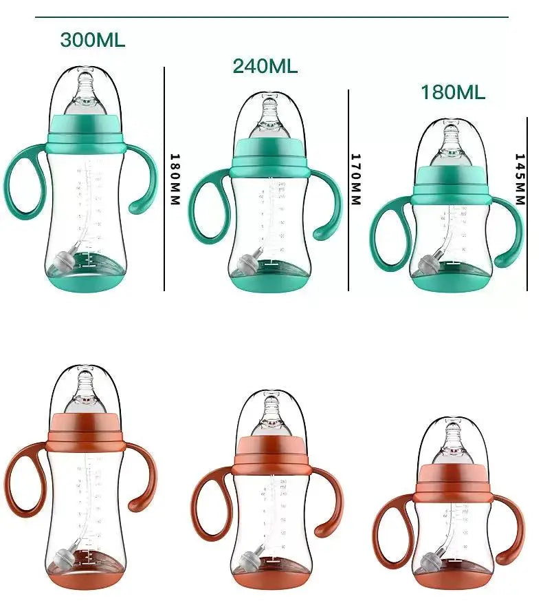 Baby Silicone Feeding Bottles Infant Drop-proof Milk Bottle with Straw Child Anti-hot Handle Drinking Bottle Baby Milk Feeding