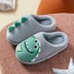 Boys Girls Winter Home Cotton Shoes Cartoon Dinosaur Embroidery Plush Slippers Back Wrap Soft Sole Non-slip Indoor Warm Shoes