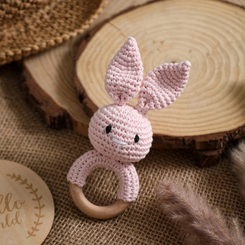 Let's Make Baby Bath Toy Set Double Sided Cotton Blankets Crochet Rattle Wooden Ring Infant Teether Bath Brush For Newborn Gift