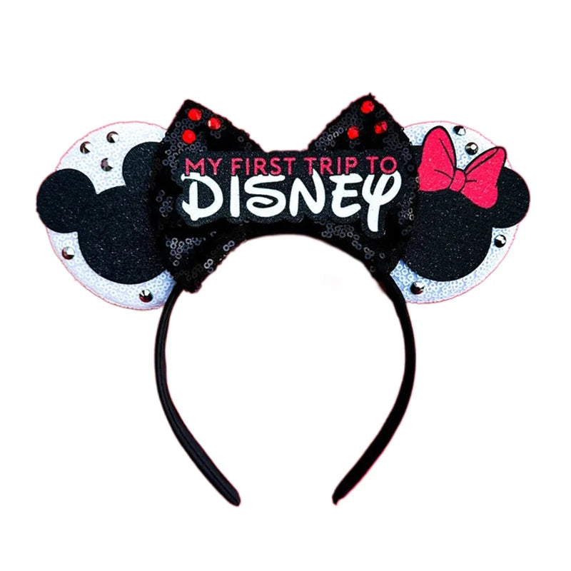 2025 New Style Mickey Minnie Ear Headband Sequin Bows Girl Adult Kids Halloween Party Cosplay Hair Accessories Princess Hairband