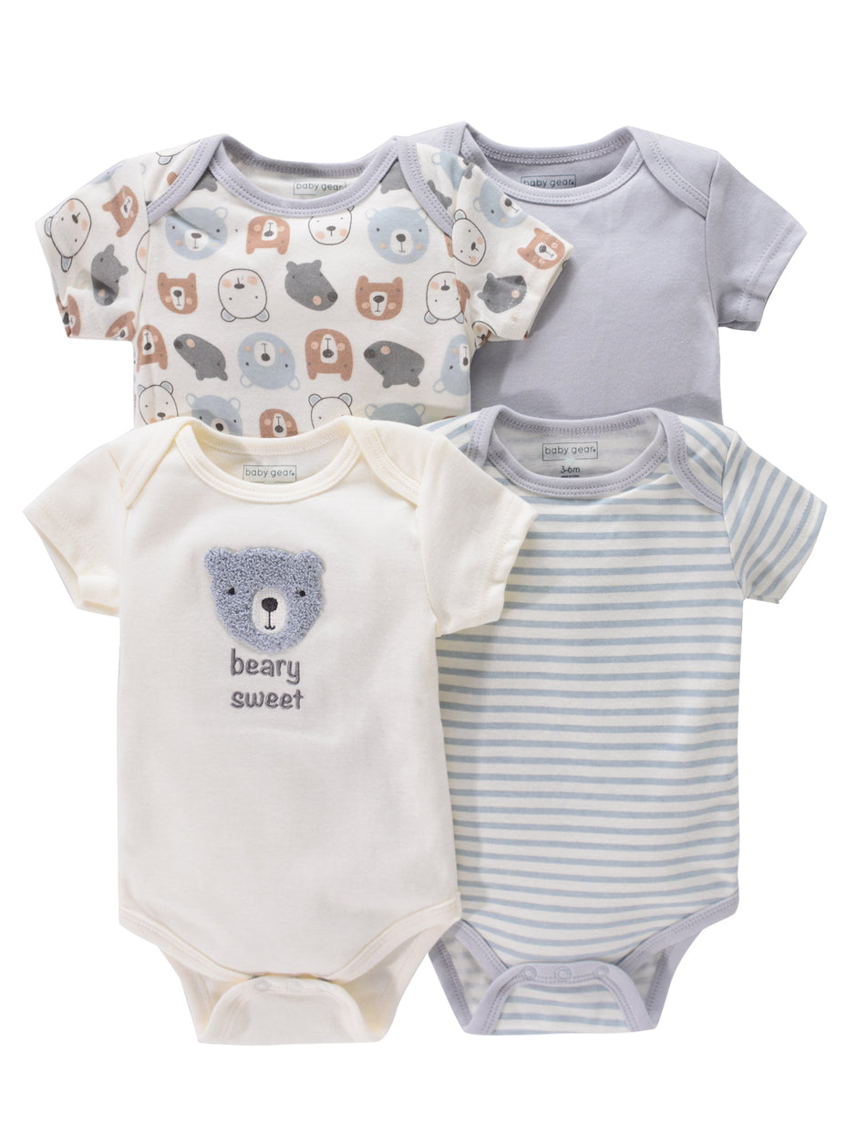 4PCS Newborn Infant Romper Short Sleeve Round Neck Cartoon Animal Flowers Print Bodysuit Onesies For Baby Boys And Girls Clothes