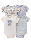 4PCS Newborn Infant Romper Short Sleeve Round Neck Cartoon Animal Flowers Print Bodysuit Onesies For Baby Boys And Girls Clothes