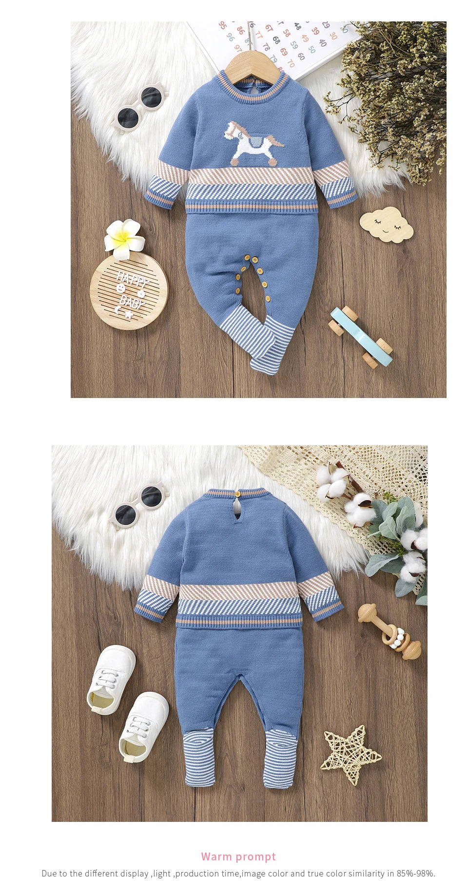 Baby Rompers Blue Long Sleeve Knit Newborn Boys Jumpsuits Playsuits Autumn Winter Infant Unisex Outfits One Pieces Kids Costumes