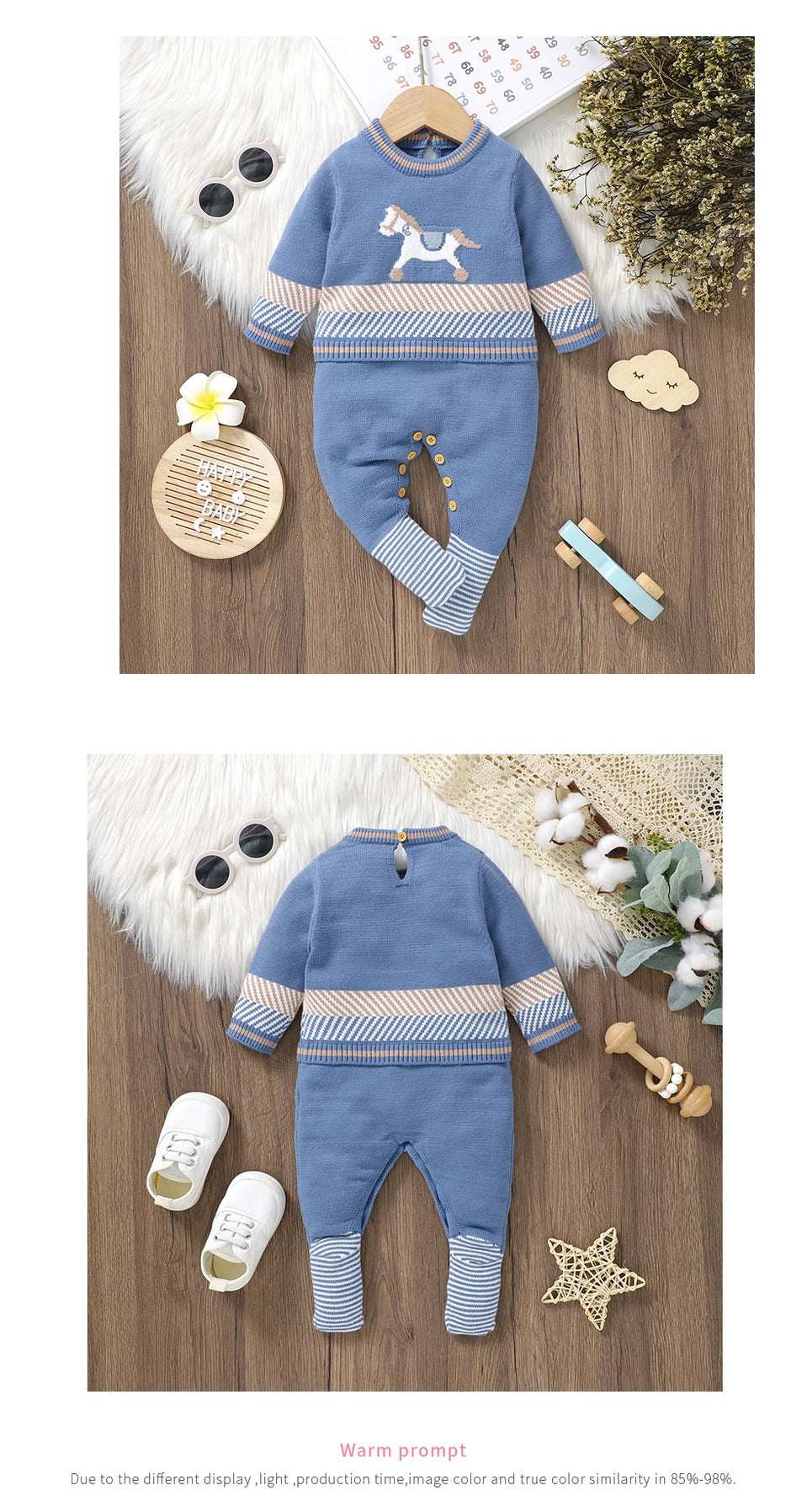 Baby Rompers Blue Long Sleeve Knit Newborn Boys Jumpsuits Playsuits Autumn Winter Infant Unisex Outfits One Pieces Kids Costumes