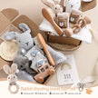 Let's Make Baby Bath Toy Set Double Sided Cotton Blankets Crochet Rattle Wooden Ring Infant Teether Bath Brush For Newborn Gift