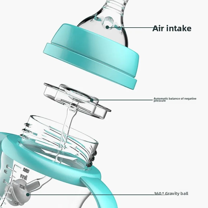 Baby Silicone Feeding Bottles Infant Drop-proof Milk Bottle with Straw Child Anti-hot Handle Drinking Bottle Baby Milk Feeding