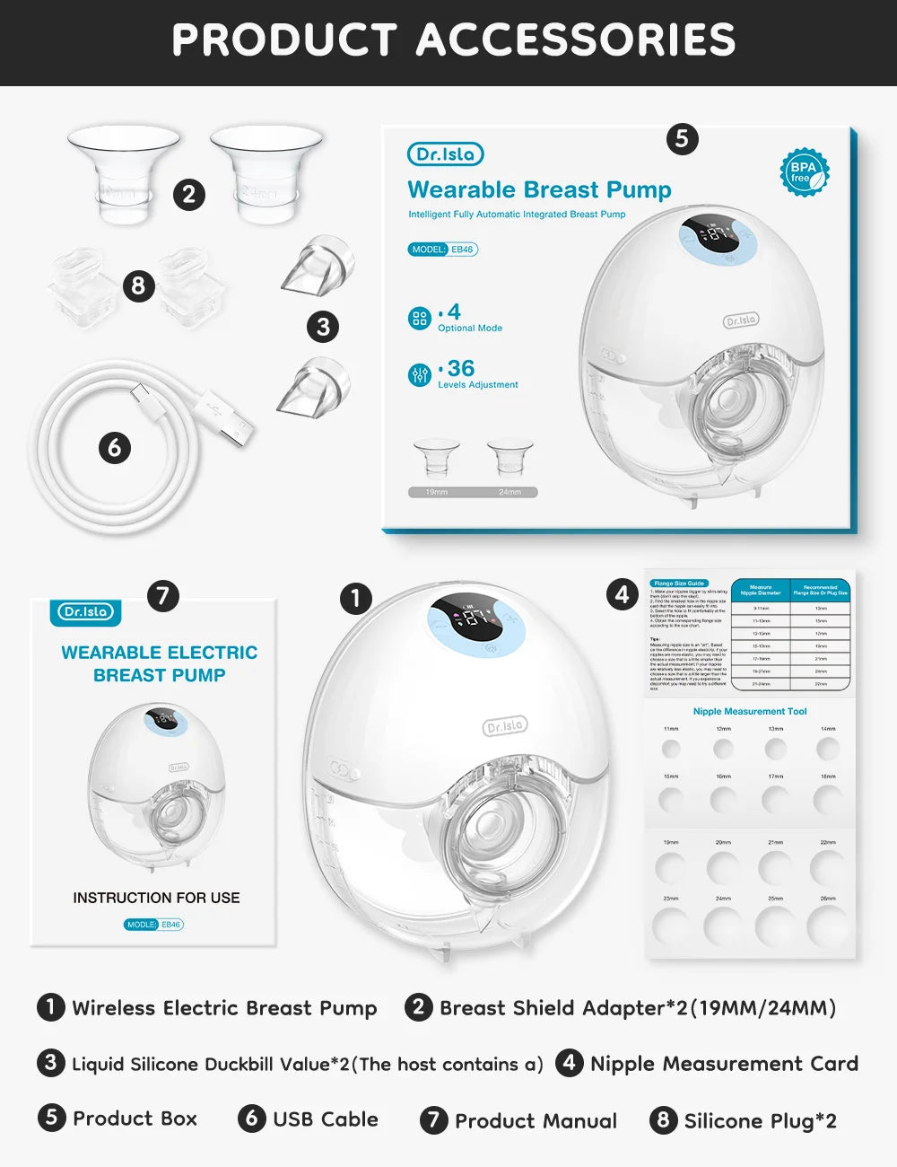 MAMIJOY Wearable Breast Pump 4 Modes & 36 Levels Portable Electric Breast Pumps Comfort Milk Collector Hands Free Low Niose EB46