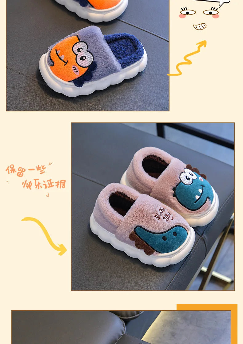 Winter children's cotton slippers for boys and girls, anti slip and warm bags, and parent-child fuzzy and plush home baby cotton