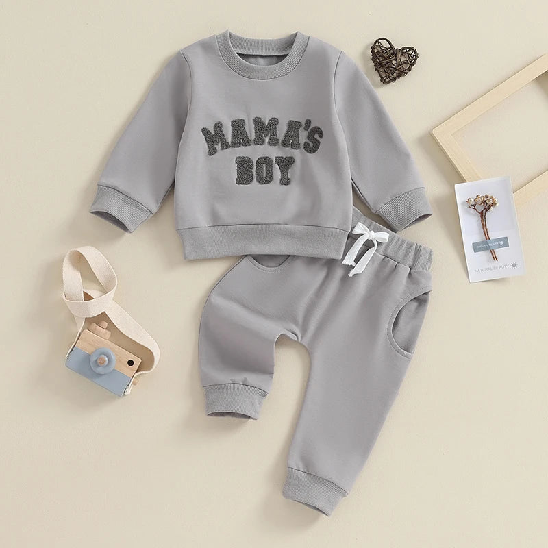 0-3Y Newborn Toddler Baby Boy Fall Winter Outfits Letter Crewneck Sweatshirt Casual Pants Set 2Pcs Clothes