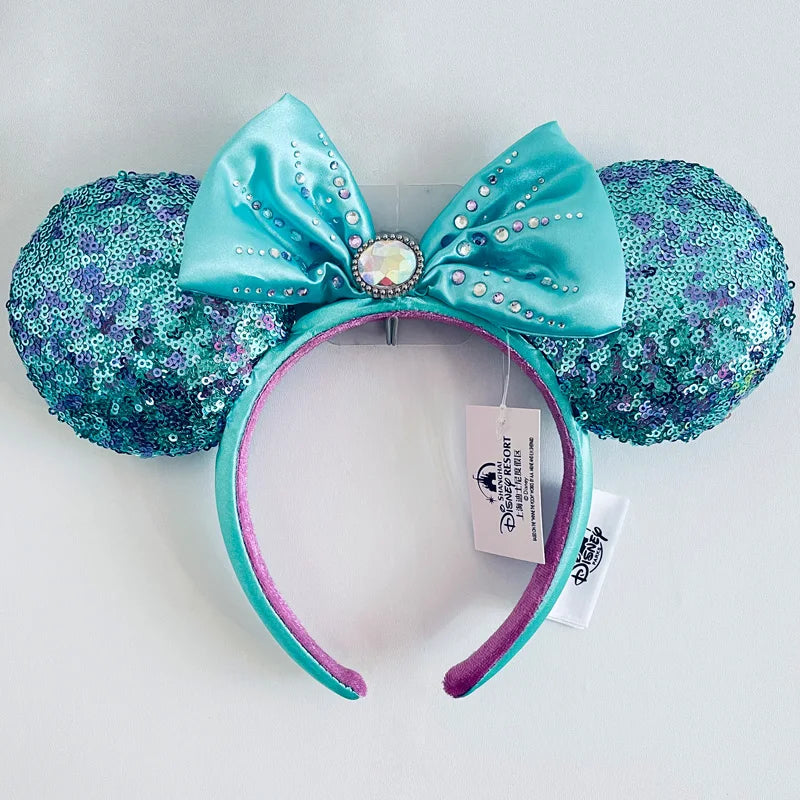 Disney Princess Headband Mickey Ear Rapunzel Snow White Sequin Bow Hair Hoop Gift Girl Accessories Halloween Gift Christmas Jack