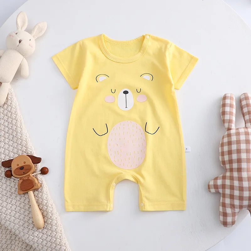 Infant Toddler Crawling Clothes Cotton Summer Boys Girls Thin Baby Short Sleeve Romper Children's Onesie