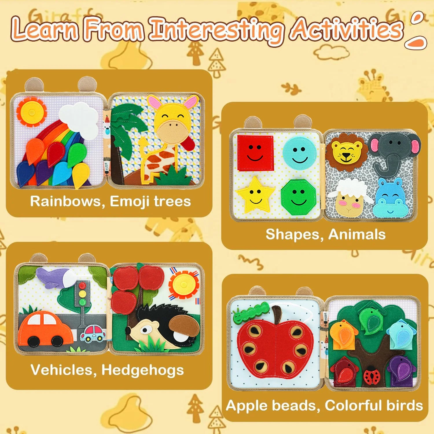 Montessori Toy Busy Board Giraffe Busy Book Preschool Learning Educational Quiet Book Sensory Travel Toy for Baby 3 4 5 6 Ages