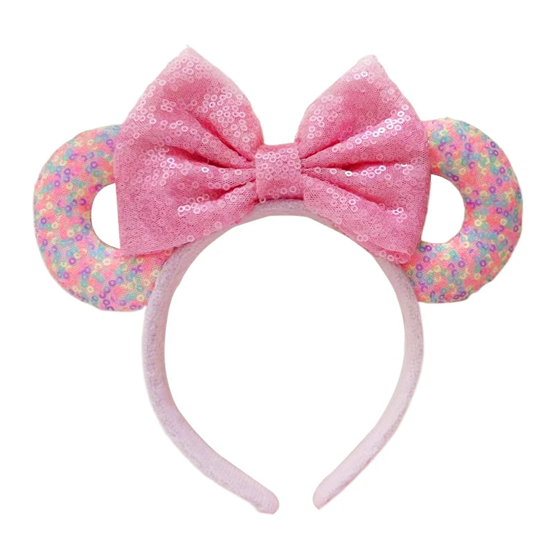 2025 New Style Mickey Minnie Ear Headband Sequin Bows Girl Adult Kids Halloween Party Cosplay Hair Accessories Princess Hairband