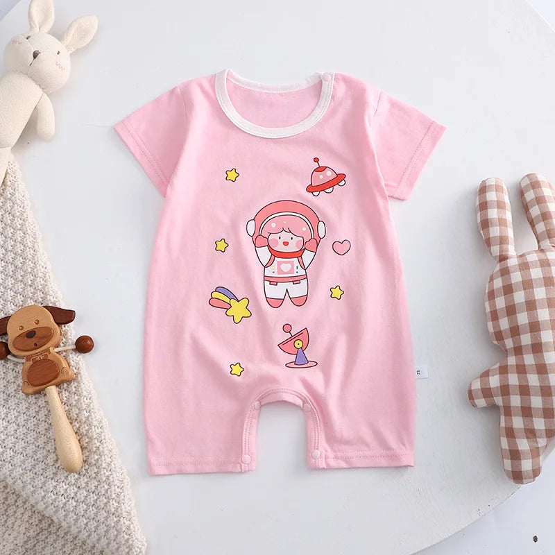 Infant Toddler Crawling Clothes Cotton Summer Boys Girls Thin Baby Short Sleeve Romper Children's Onesie