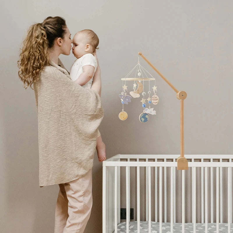 Baby Wooden Bedbell Bracket 0-12 Months Bed Bell Bracket Wooden Mobile Newborn Crochet Bed Bell Hanging Toys Newbaby Rattle Toys