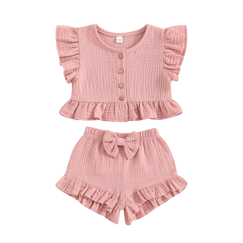 ma&baby 6M-4Y Toddler Infant Kid Baby Girl Clothes Sets Ruffle Button Tops Shorts Summer Casual Clothing Outfits