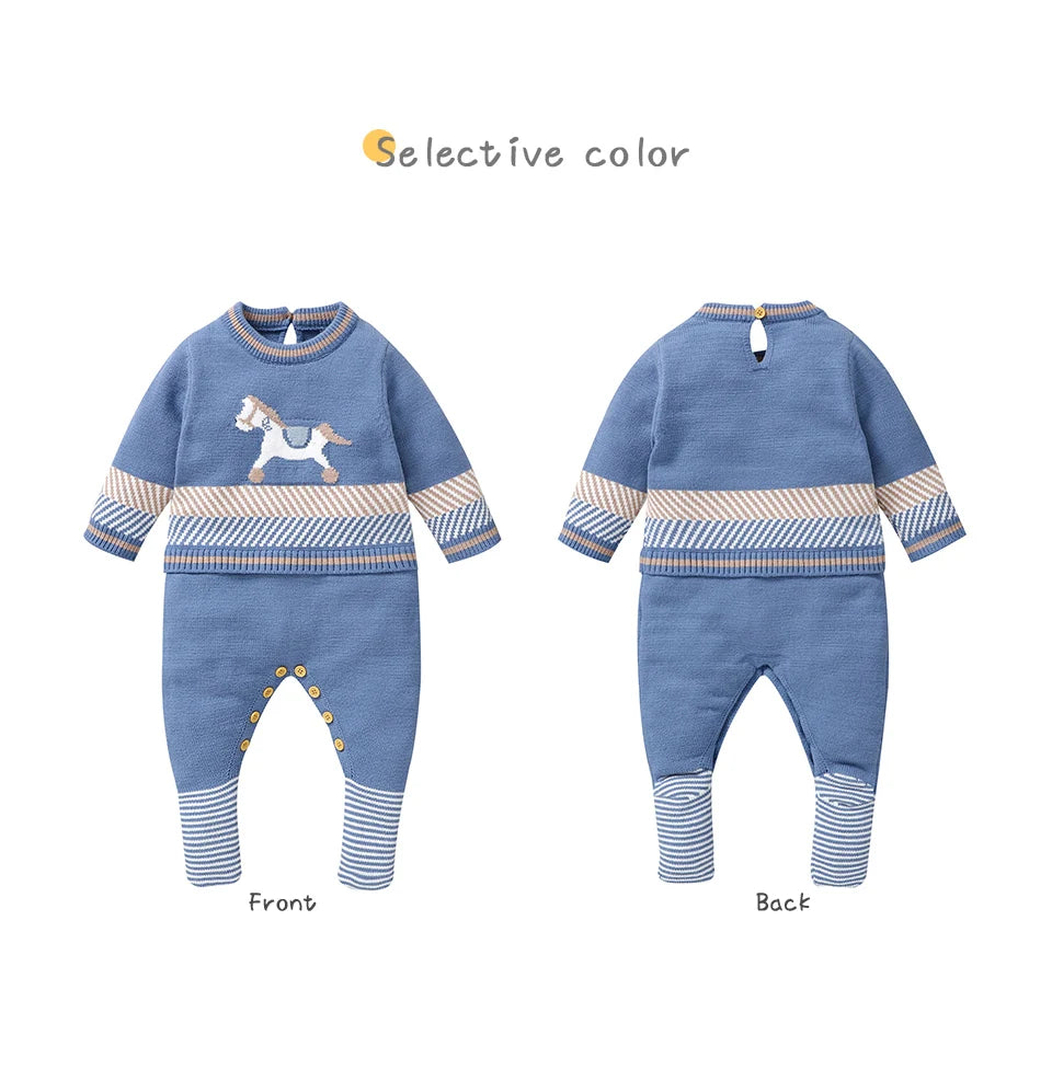 Baby Rompers Blue Long Sleeve Knit Newborn Boys Jumpsuits Playsuits Autumn Winter Infant Unisex Outfits One Pieces Kids Costumes