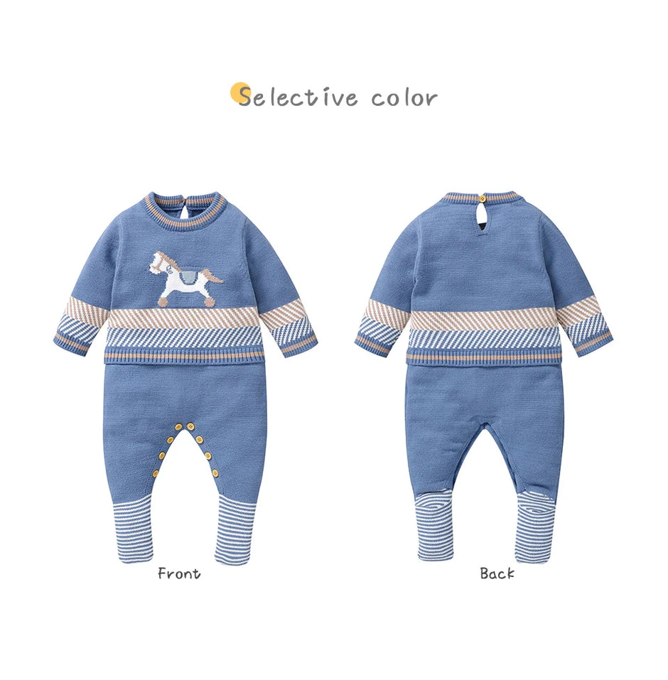 Baby Rompers Blue Long Sleeve Knit Newborn Boys Jumpsuits Playsuits Autumn Winter Infant Unisex Outfits One Pieces Kids Costumes