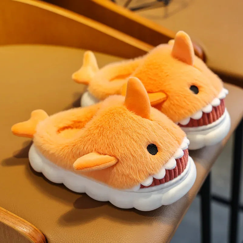 Children Cotton Slippers Baby Boy Shoes Autumn Winter Cute Cartoon Small Shark Child Slipper Home Indoor Anti-slip Platform Shoe