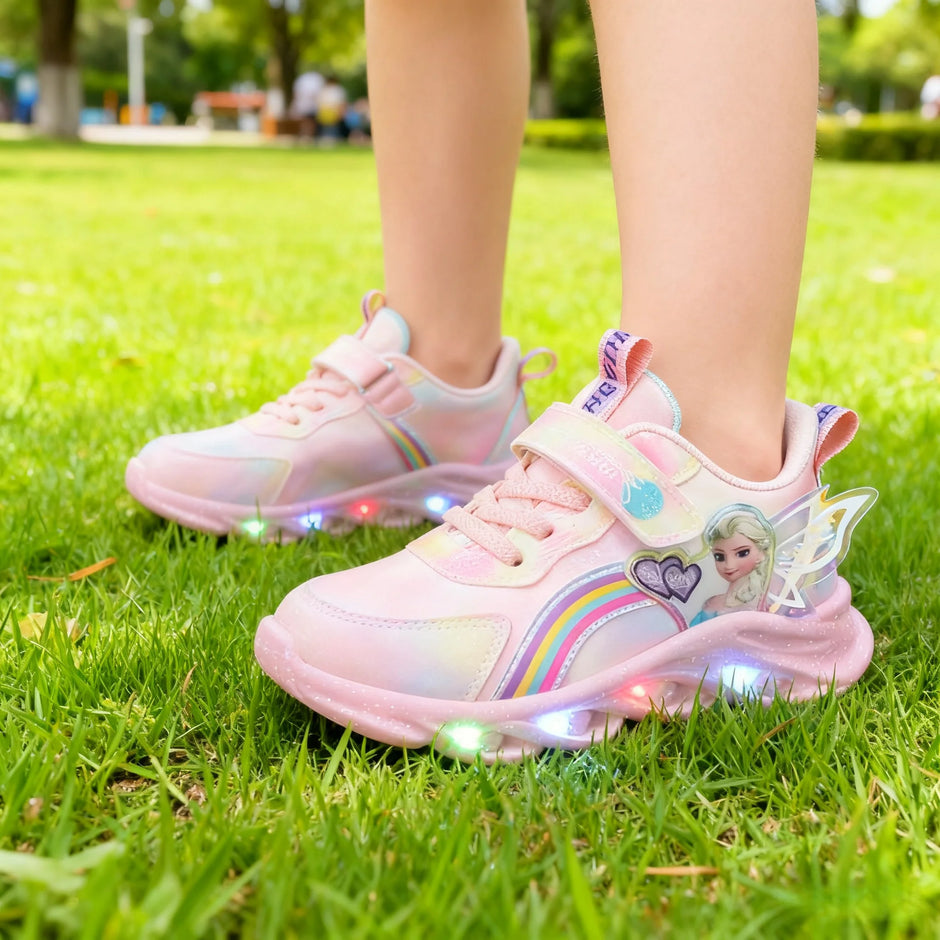 Disney Girls' Casual Shoes Led Lights Mesh Breathable Children's Sports  Princess Elsa Pink Purple Shoes Sneakers Size 22-35