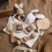 Let's Make Baby Bath Toy Set Double Sided Cotton Blankets Crochet Rattle Wooden Ring Infant Teether Bath Brush For Newborn Gift