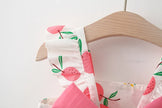 2 PcsSummer New Full of Fruit Print Big Bow Cotton Skirt Girl's Cotton Skirt Free Straw Hat
