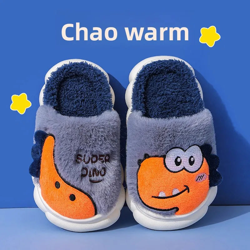 Winter children's cotton slippers for boys and girls, anti slip and warm bags, and parent-child fuzzy and plush home baby cotton