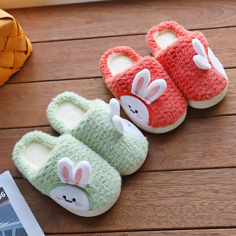 New Slippers For Home For Children Boys Girls Autumn Winter Home Furry Cute Flip Flops Rabbit Indoor Wooden Floor Warm Cotton Sh