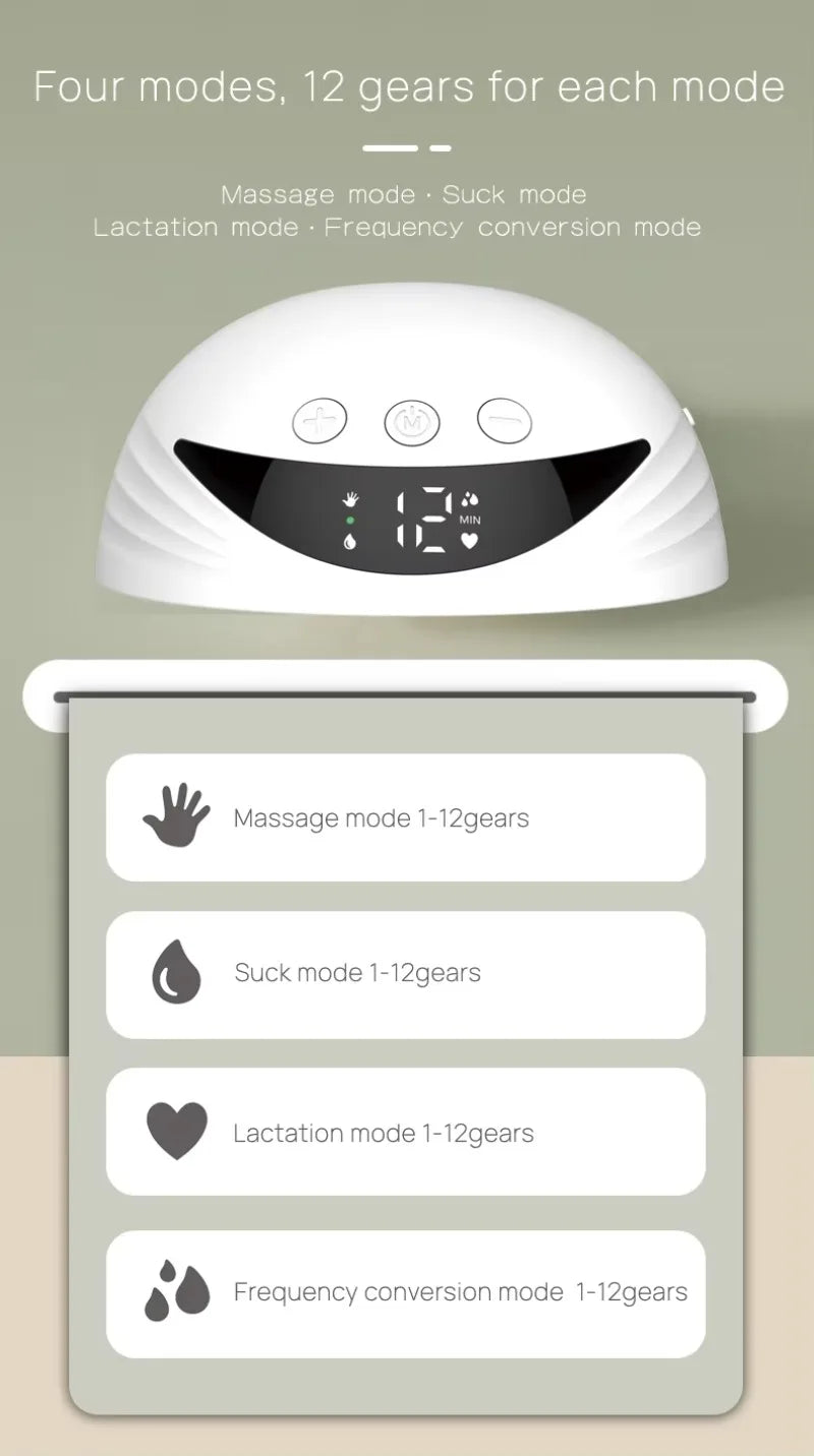 Portable Breast Pump Hands Free Wireless Wearable Electric Breast Pump BPA Free 4 Modes 12 Levels Silicone with LED Display