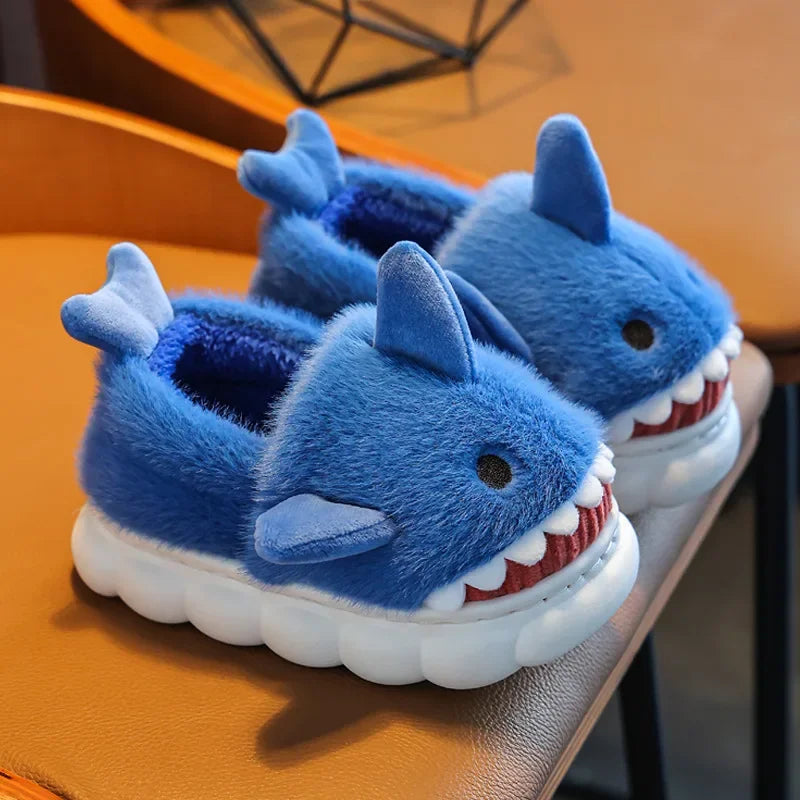 Children Cotton Slippers Baby Boy Shoes Autumn Winter Cute Cartoon Small Shark Child Slipper Home Indoor Anti-slip Platform Shoe