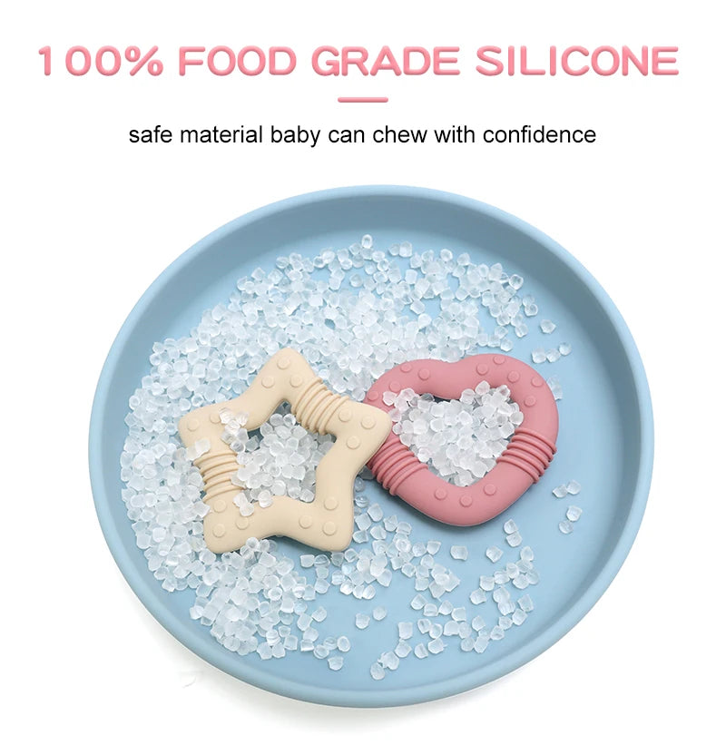 New star silicone teether Food Grade heart baby Teething toy