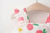 2 PcsSummer New Full of Fruit Print Big Bow Cotton Skirt Girl's Cotton Skirt Free Straw Hat