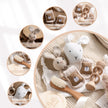 Let's Make Baby Bath Toy Set Double Sided Cotton Blankets Crochet Rattle Wooden Ring Infant Teether Bath Brush For Newborn Gift