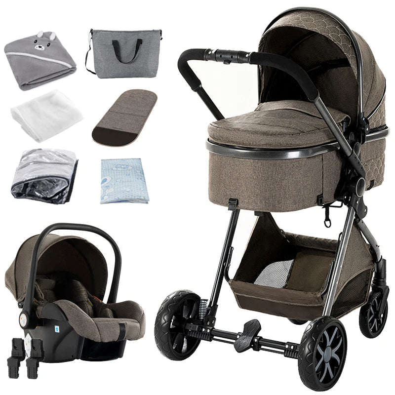Baby Stroller 3‑in‑1 Travel System Pushchair Lightweight Pram from Birth All‑Terrain Baby Buggy Compact Fold Stroller Summer