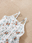3pieces Four Seasons Leisure Travel Vacation Comfortable Denim Long Sleeve + Floral Dress Set With Halter Sweet Fashion