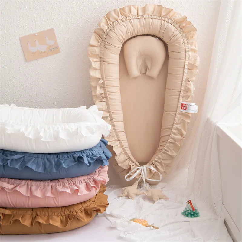 Solid Color Ruffles Baby Cribs Soft Cotton Comfortable Baby Crib Newborn Infant High Quality Baby Cribs Sleeping Care Tools New