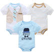 New Baby Boy Clothes Summer 100%Cotton Blue Grey Tie Print Three Piece Short Sleeve Bodysuit Pants vetements bebe For 0-12M