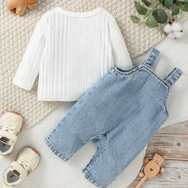 2Pcs Baby Boys/Girls All Seasons Long Sleeve Top& Rompers Jumper With Letter For Newbron Fashion Daily wear Clothing Set