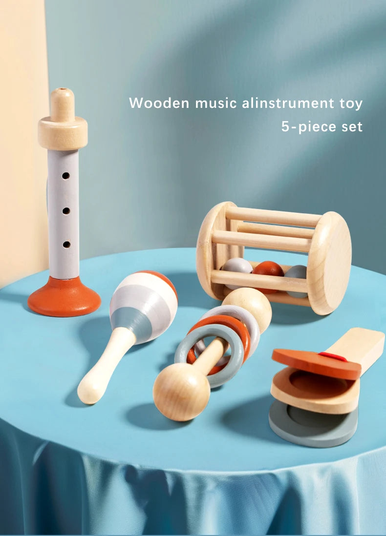 Baby Wooden Musical Instrument Toy Handheld Bell Ringing Rattle for Toddlers Sensory Development Early Childhood Education