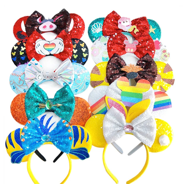 2025 New Style Mickey Minnie Ear Headband Sequin Bows Girl Adult Kids Halloween Party Cosplay Hair Accessories Princess Hairband