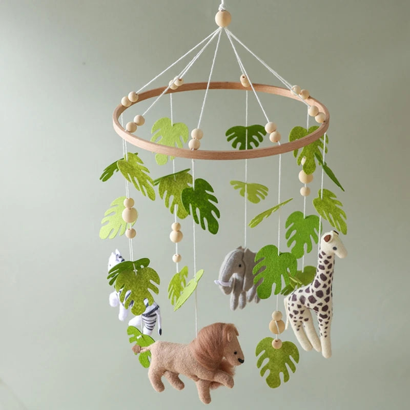Baby Crib Mobile Rattle Toy For 0-12 Months Cartoon Felt Forest Animal Bed Bell Hanging Wooden Bracket Mobile Newbaby Rattle Toy