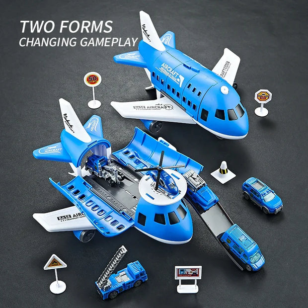 Children's Airplane Car Model Toys Inertial Model Simulation Planes Multifunctional Toys,Random 3 Cars,1 Helicopter,6 Road Signs