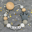 NEW Custom Personalized Name Pacifier Clip Handmade Beech Wooden Chain Silicone Crown Holder Soother Baby Teething Toy Chew Gift