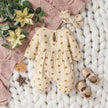 Baby Girls Summer Long Sleeve Printing Love With Bowknot  For Casual Daily Cotton Jumpsuit