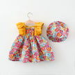 2 Pcs Baby Girl Summer New Dress Sweet Fragmented Flower Flying Sleeves Princess Dress Comes with Hat Suitable for Aged 80-110